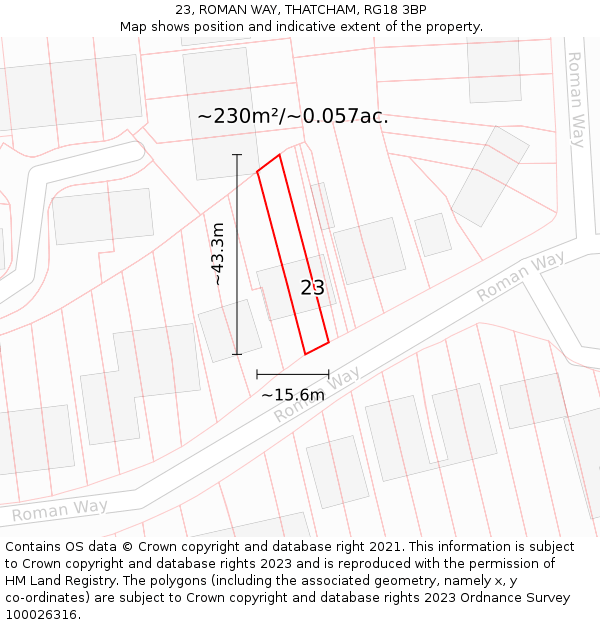 23, ROMAN WAY, THATCHAM, RG18 3BP: Plot and title map