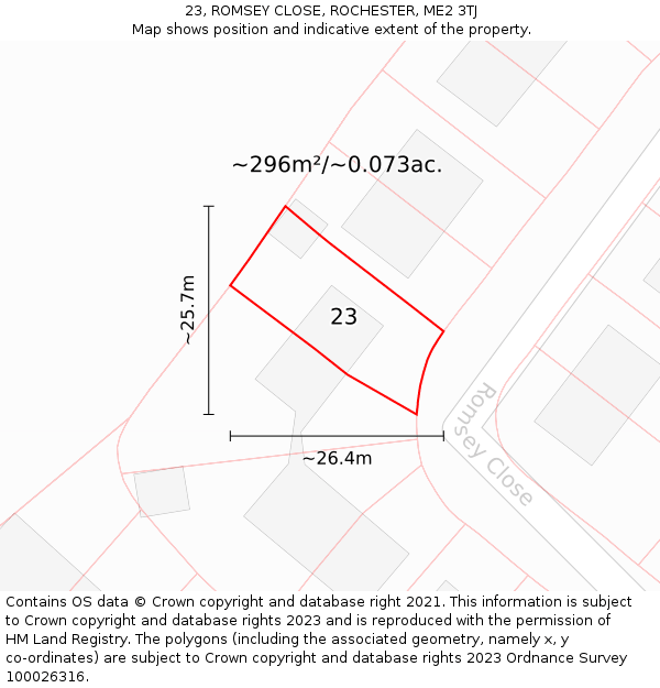 23, ROMSEY CLOSE, ROCHESTER, ME2 3TJ: Plot and title map