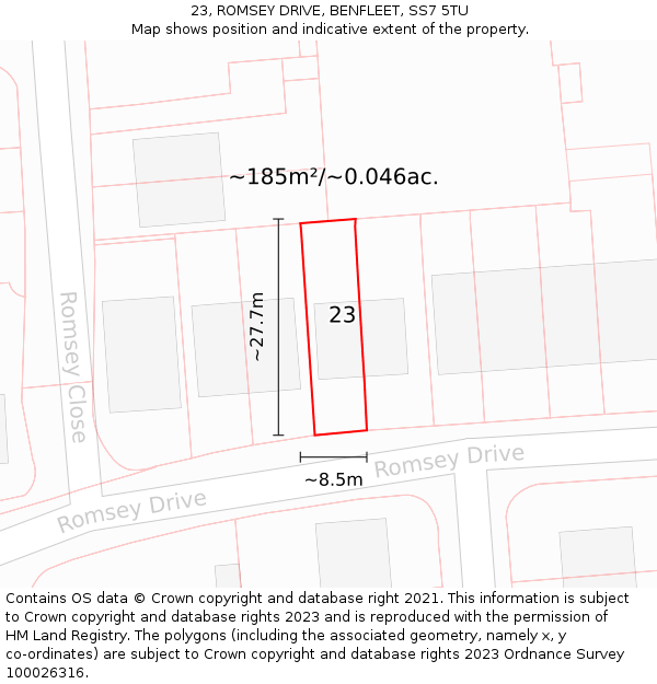 23, ROMSEY DRIVE, BENFLEET, SS7 5TU: Plot and title map