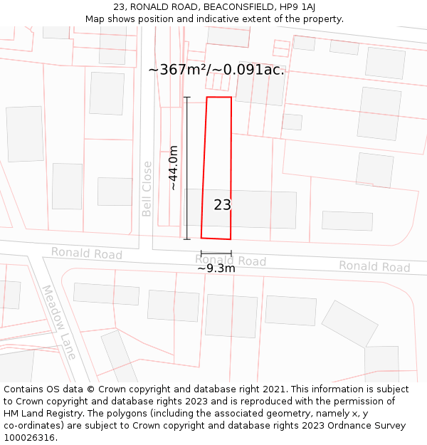 23, RONALD ROAD, BEACONSFIELD, HP9 1AJ: Plot and title map