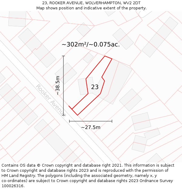 23, ROOKER AVENUE, WOLVERHAMPTON, WV2 2DT: Plot and title map