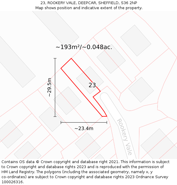 23, ROOKERY VALE, DEEPCAR, SHEFFIELD, S36 2NP: Plot and title map