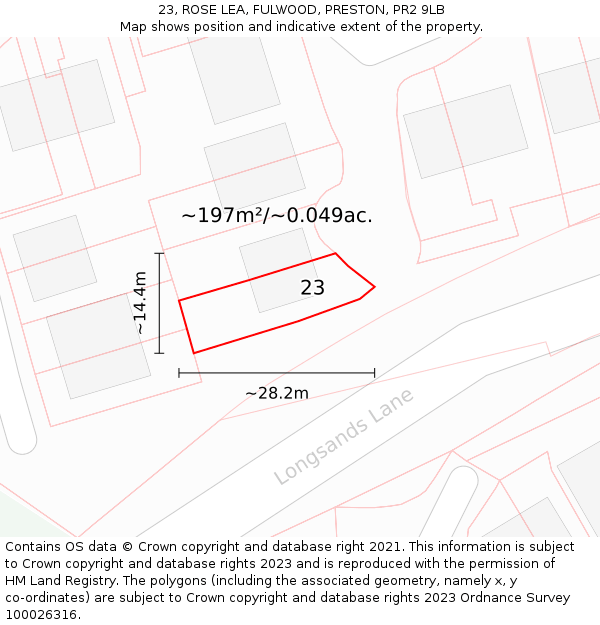23, ROSE LEA, FULWOOD, PRESTON, PR2 9LB: Plot and title map
