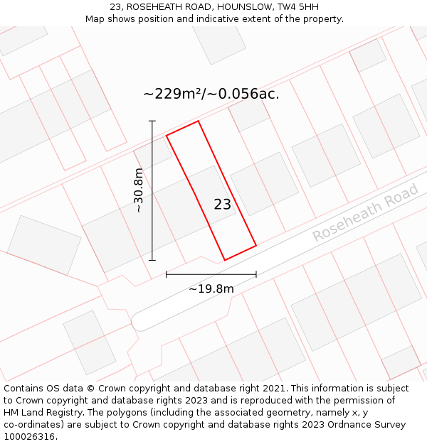 23, ROSEHEATH ROAD, HOUNSLOW, TW4 5HH: Plot and title map