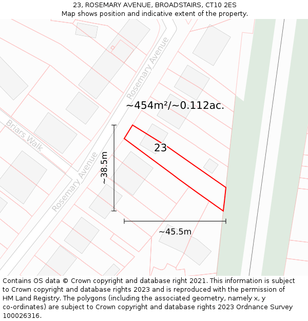 23, ROSEMARY AVENUE, BROADSTAIRS, CT10 2ES: Plot and title map