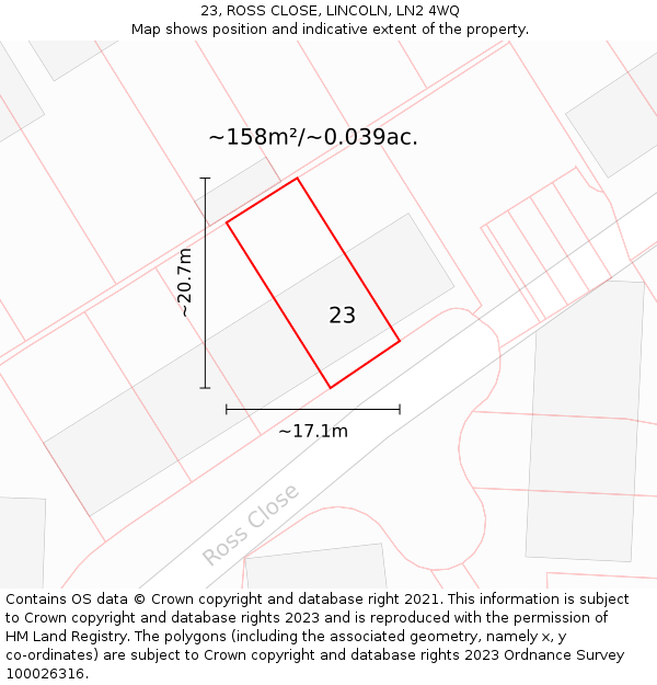 23, ROSS CLOSE, LINCOLN, LN2 4WQ: Plot and title map
