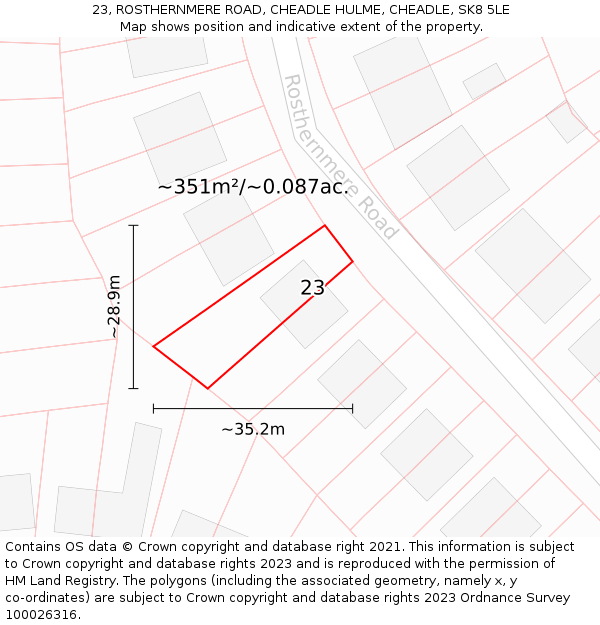 23, ROSTHERNMERE ROAD, CHEADLE HULME, CHEADLE, SK8 5LE: Plot and title map