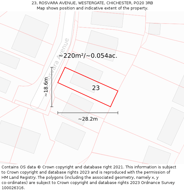 23, ROSVARA AVENUE, WESTERGATE, CHICHESTER, PO20 3RB: Plot and title map