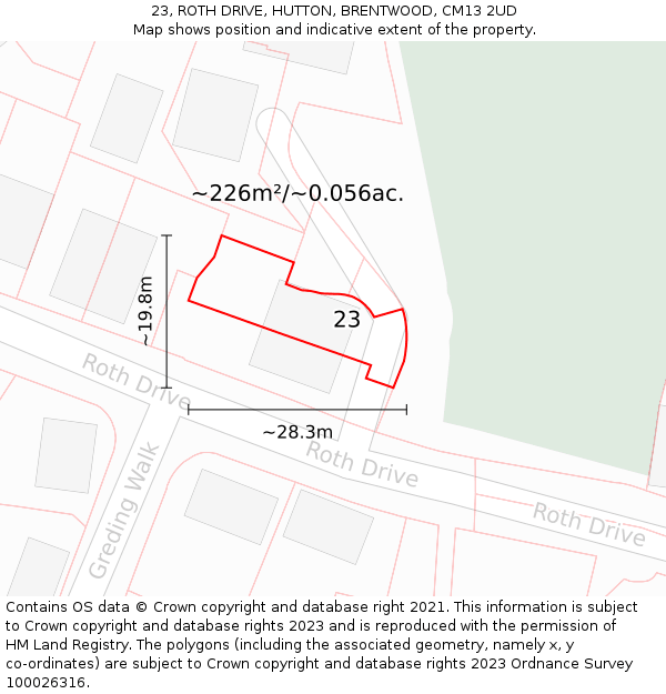 23, ROTH DRIVE, HUTTON, BRENTWOOD, CM13 2UD: Plot and title map