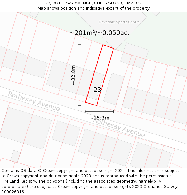 23, ROTHESAY AVENUE, CHELMSFORD, CM2 9BU: Plot and title map