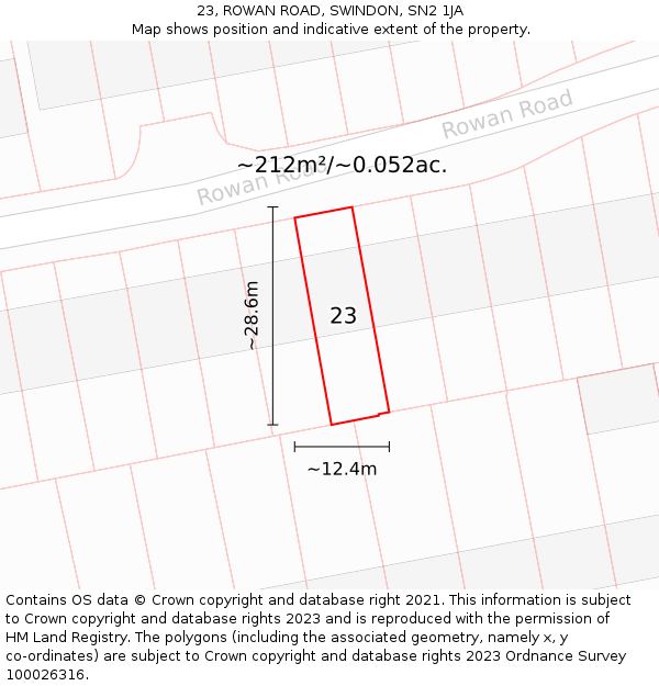 23, ROWAN ROAD, SWINDON, SN2 1JA: Plot and title map