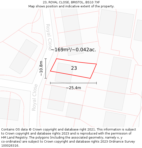 23, ROYAL CLOSE, BRISTOL, BS10 7XF: Plot and title map
