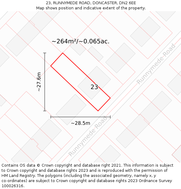 23, RUNNYMEDE ROAD, DONCASTER, DN2 6EE: Plot and title map