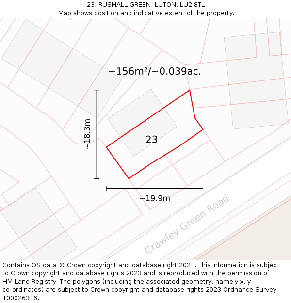 23, RUSHALL GREEN, LUTON, LU2 8TL: Plot and title map
