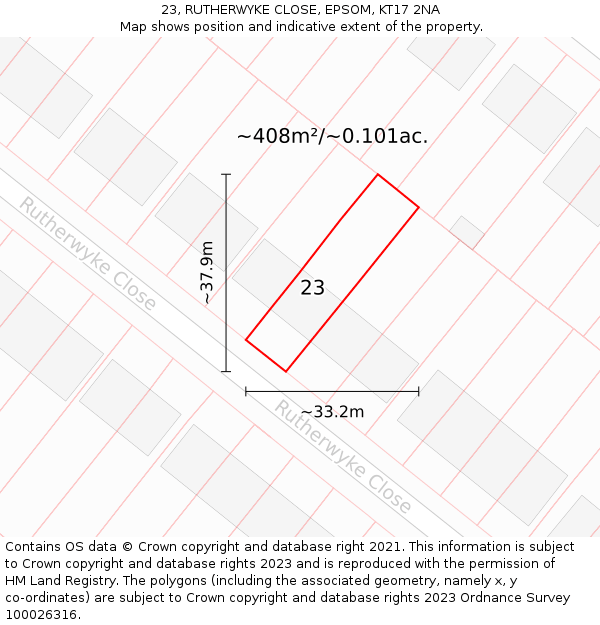 23, RUTHERWYKE CLOSE, EPSOM, KT17 2NA: Plot and title map
