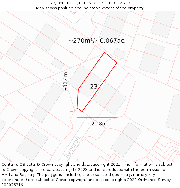 23, RYECROFT, ELTON, CHESTER, CH2 4LR: Plot and title map