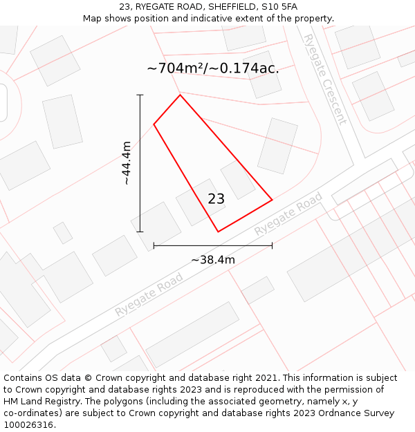 23, RYEGATE ROAD, SHEFFIELD, S10 5FA: Plot and title map