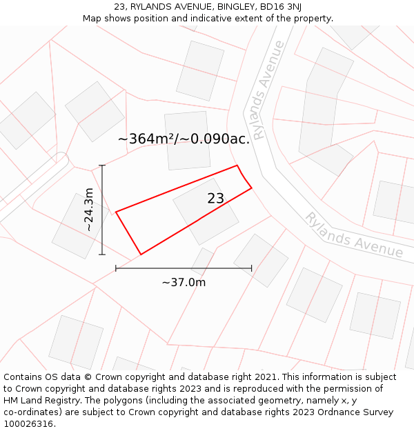 23, RYLANDS AVENUE, BINGLEY, BD16 3NJ: Plot and title map