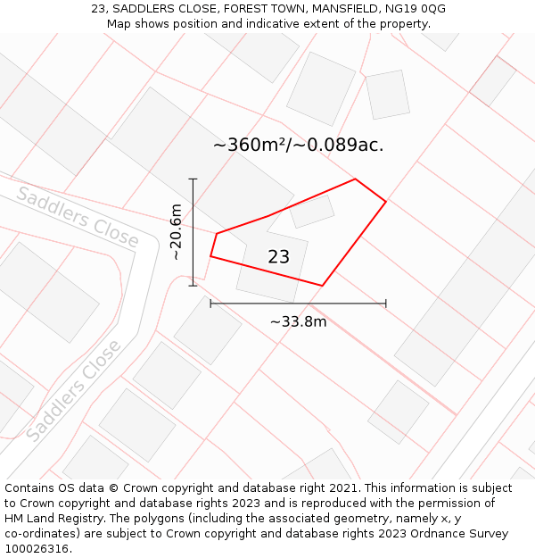 23, SADDLERS CLOSE, FOREST TOWN, MANSFIELD, NG19 0QG: Plot and title map