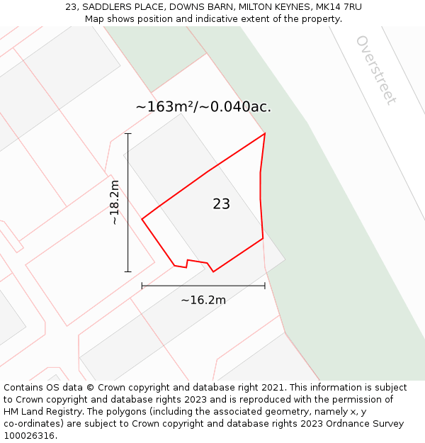 23, SADDLERS PLACE, DOWNS BARN, MILTON KEYNES, MK14 7RU: Plot and title map