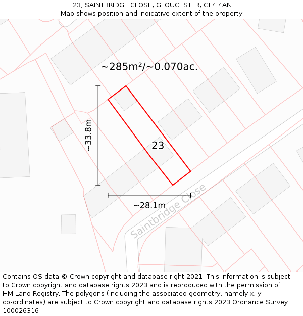 23, SAINTBRIDGE CLOSE, GLOUCESTER, GL4 4AN: Plot and title map
