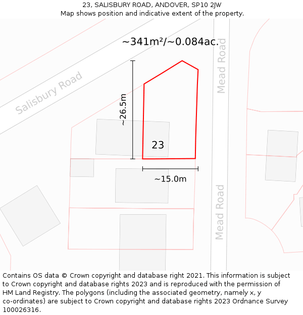 23, SALISBURY ROAD, ANDOVER, SP10 2JW: Plot and title map