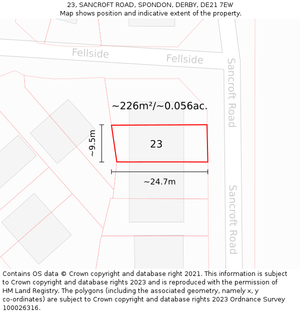 23, SANCROFT ROAD, SPONDON, DERBY, DE21 7EW: Plot and title map