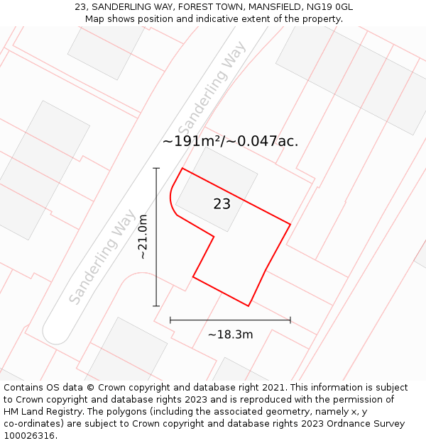 23, SANDERLING WAY, FOREST TOWN, MANSFIELD, NG19 0GL: Plot and title map