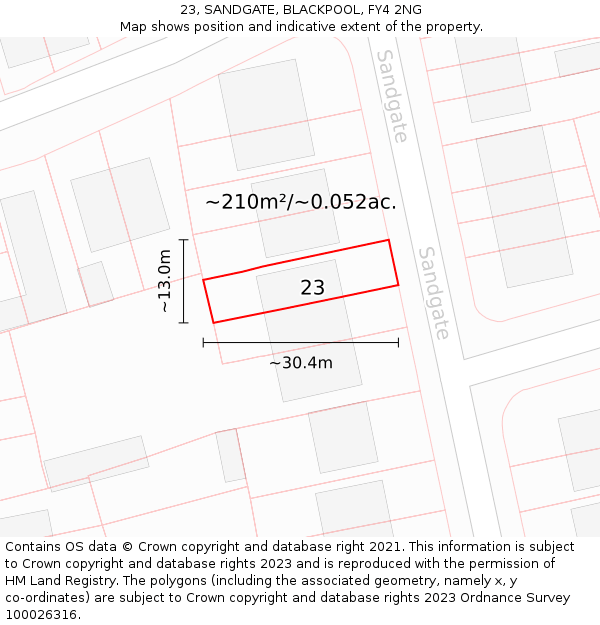 23, SANDGATE, BLACKPOOL, FY4 2NG: Plot and title map