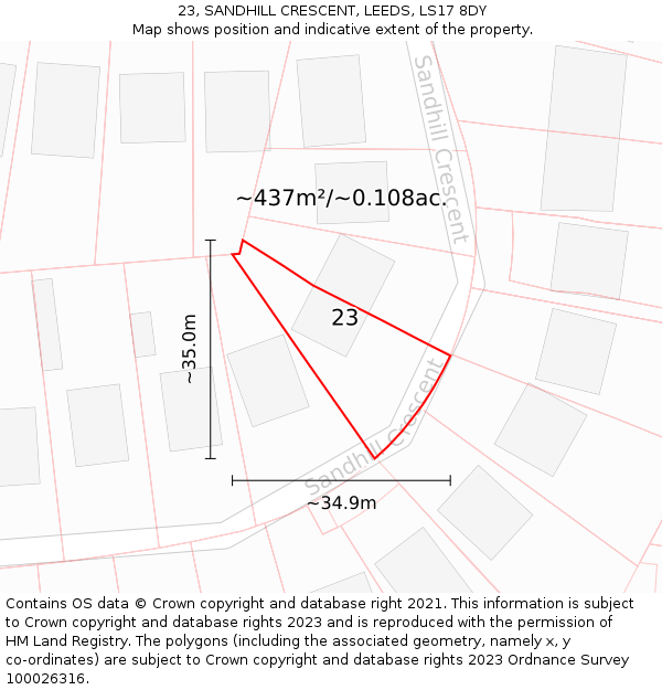 23, SANDHILL CRESCENT, LEEDS, LS17 8DY: Plot and title map