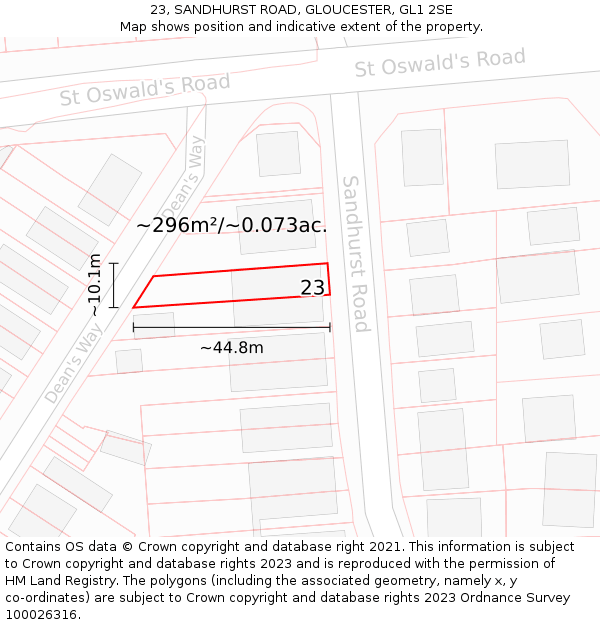 23, SANDHURST ROAD, GLOUCESTER, GL1 2SE: Plot and title map