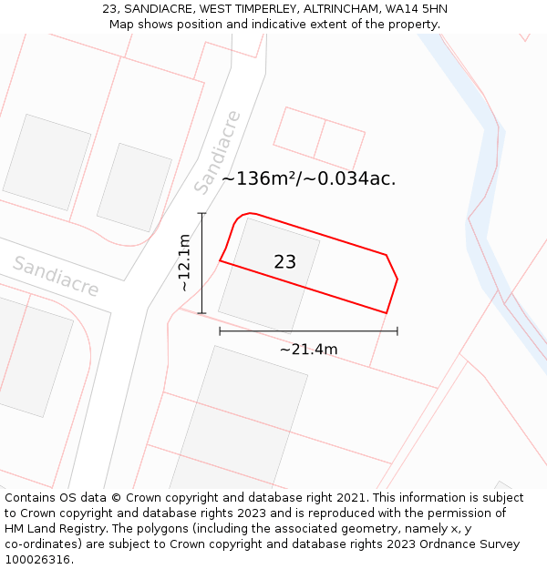 23, SANDIACRE, WEST TIMPERLEY, ALTRINCHAM, WA14 5HN: Plot and title map