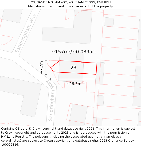 23, SANDRINGHAM WAY, WALTHAM CROSS, EN8 8DU: Plot and title map