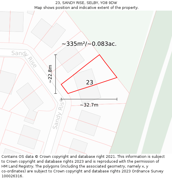 23, SANDY RISE, SELBY, YO8 9DW: Plot and title map