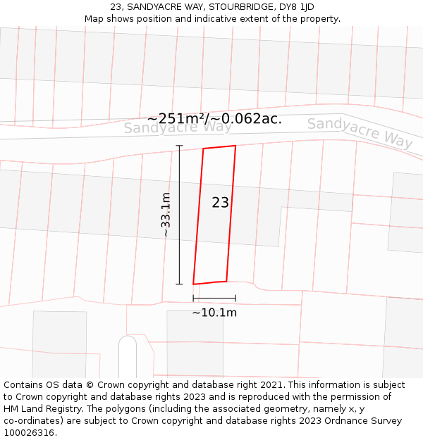 23, SANDYACRE WAY, STOURBRIDGE, DY8 1JD: Plot and title map