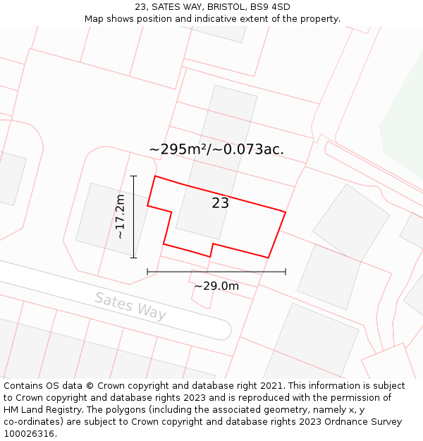 23, SATES WAY, BRISTOL, BS9 4SD: Plot and title map