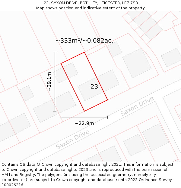 23, SAXON DRIVE, ROTHLEY, LEICESTER, LE7 7SR: Plot and title map