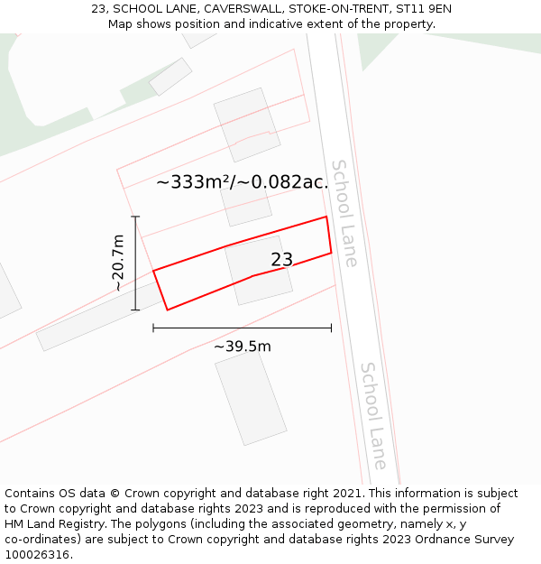 23, SCHOOL LANE, CAVERSWALL, STOKE-ON-TRENT, ST11 9EN: Plot and title map
