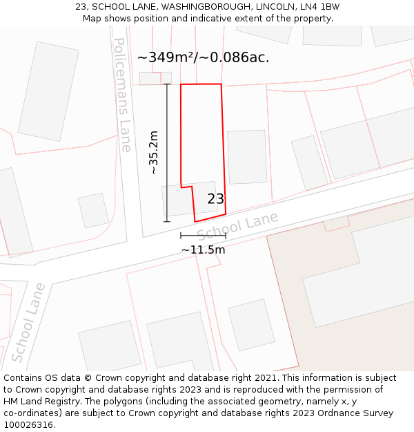 23, SCHOOL LANE, WASHINGBOROUGH, LINCOLN, LN4 1BW: Plot and title map
