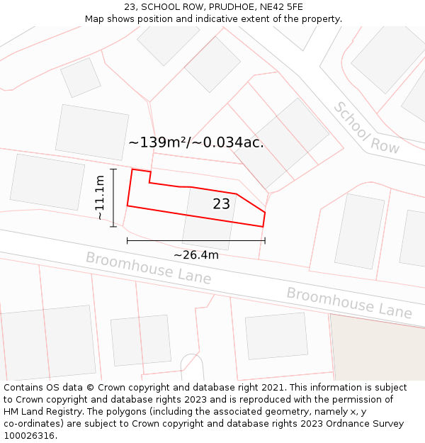 23, SCHOOL ROW, PRUDHOE, NE42 5FE: Plot and title map