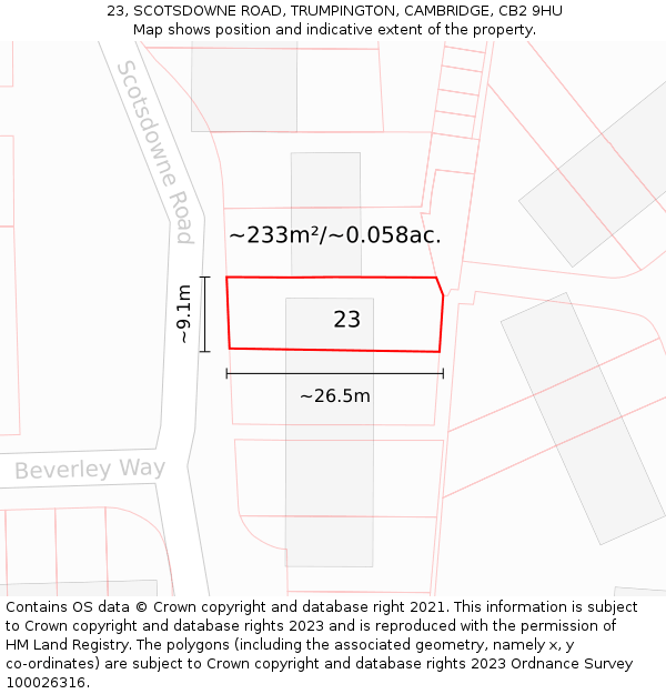 23, SCOTSDOWNE ROAD, TRUMPINGTON, CAMBRIDGE, CB2 9HU: Plot and title map