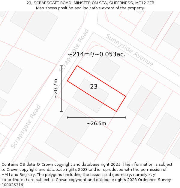 23, SCRAPSGATE ROAD, MINSTER ON SEA, SHEERNESS, ME12 2ER: Plot and title map