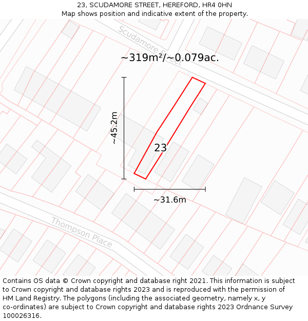 23, SCUDAMORE STREET, HEREFORD, HR4 0HN: Plot and title map