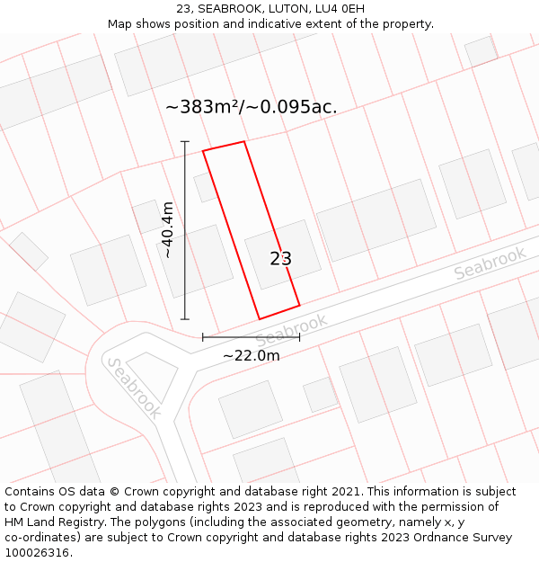23, SEABROOK, LUTON, LU4 0EH: Plot and title map