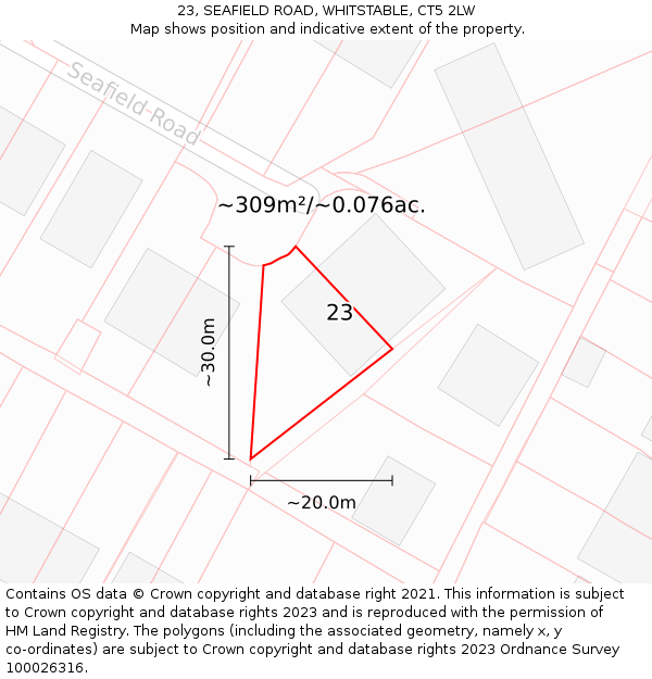 23, SEAFIELD ROAD, WHITSTABLE, CT5 2LW: Plot and title map
