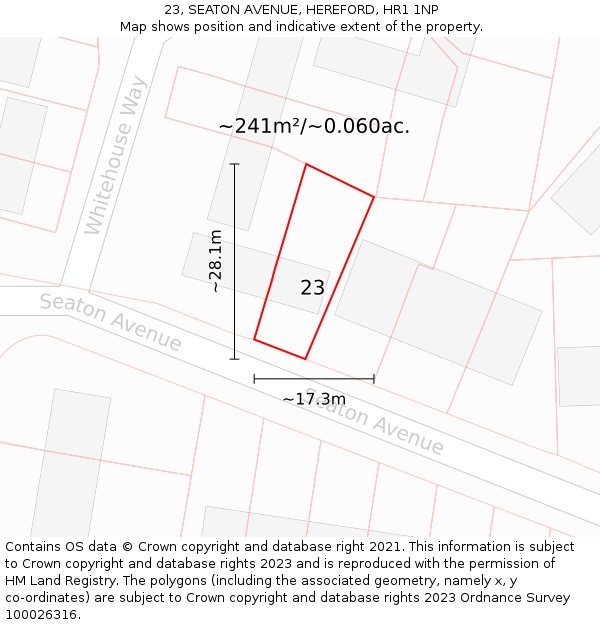 23, SEATON AVENUE, HEREFORD, HR1 1NP: Plot and title map