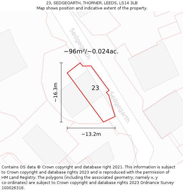 23, SEDGEGARTH, THORNER, LEEDS, LS14 3LB: Plot and title map