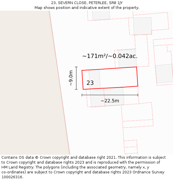 23, SEVERN CLOSE, PETERLEE, SR8 1JY: Plot and title map