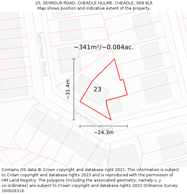 23, SEYMOUR ROAD, CHEADLE HULME, CHEADLE, SK8 6LR: Plot and title map