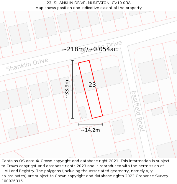 23, SHANKLIN DRIVE, NUNEATON, CV10 0BA: Plot and title map